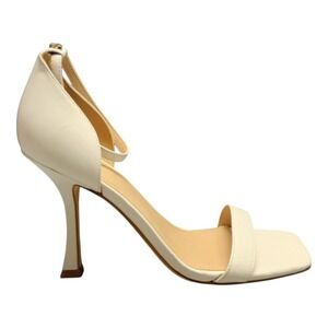 GUESS Gwyael 2 Kitten‎ Heels Womens Size 7.5M White Leather Ankle Strap Open Toe